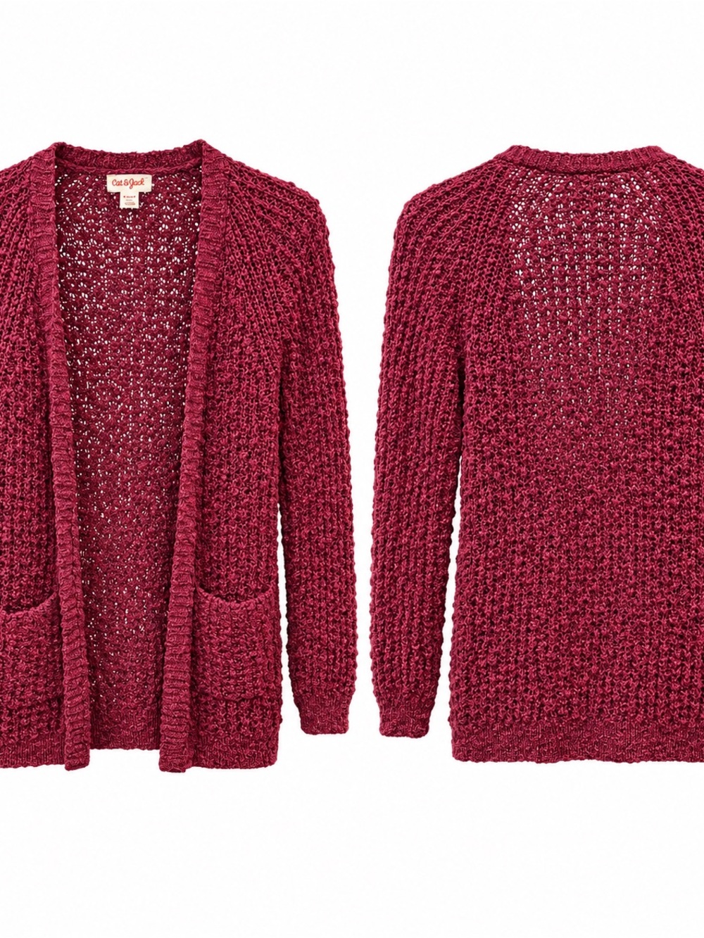 Cat & Jack Open-Front Chunky Knit Cardigan Sweater - Berry Red